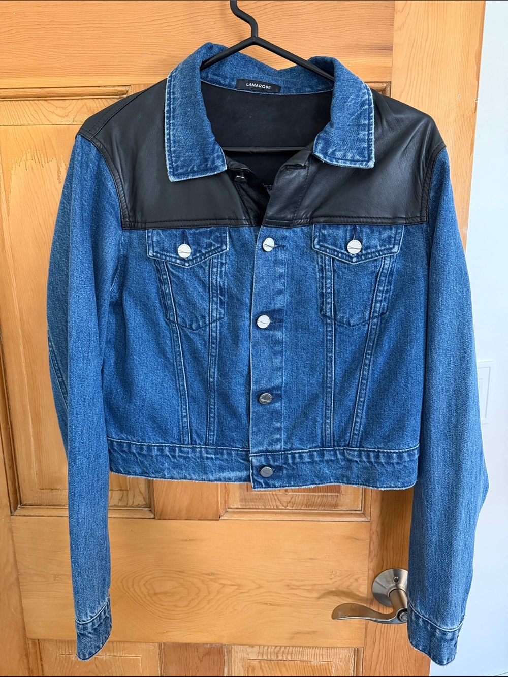 Lamarque Two-Tone Denim Jacket with Black Yoke